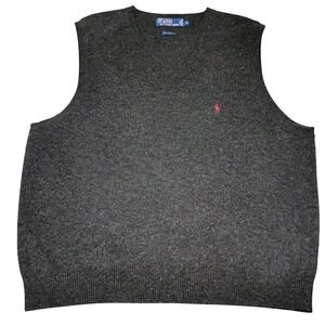 Polo Ralph‎ Lauren Sweater Vest Mens XL Gray 100% Lambswool V Neck Pullover